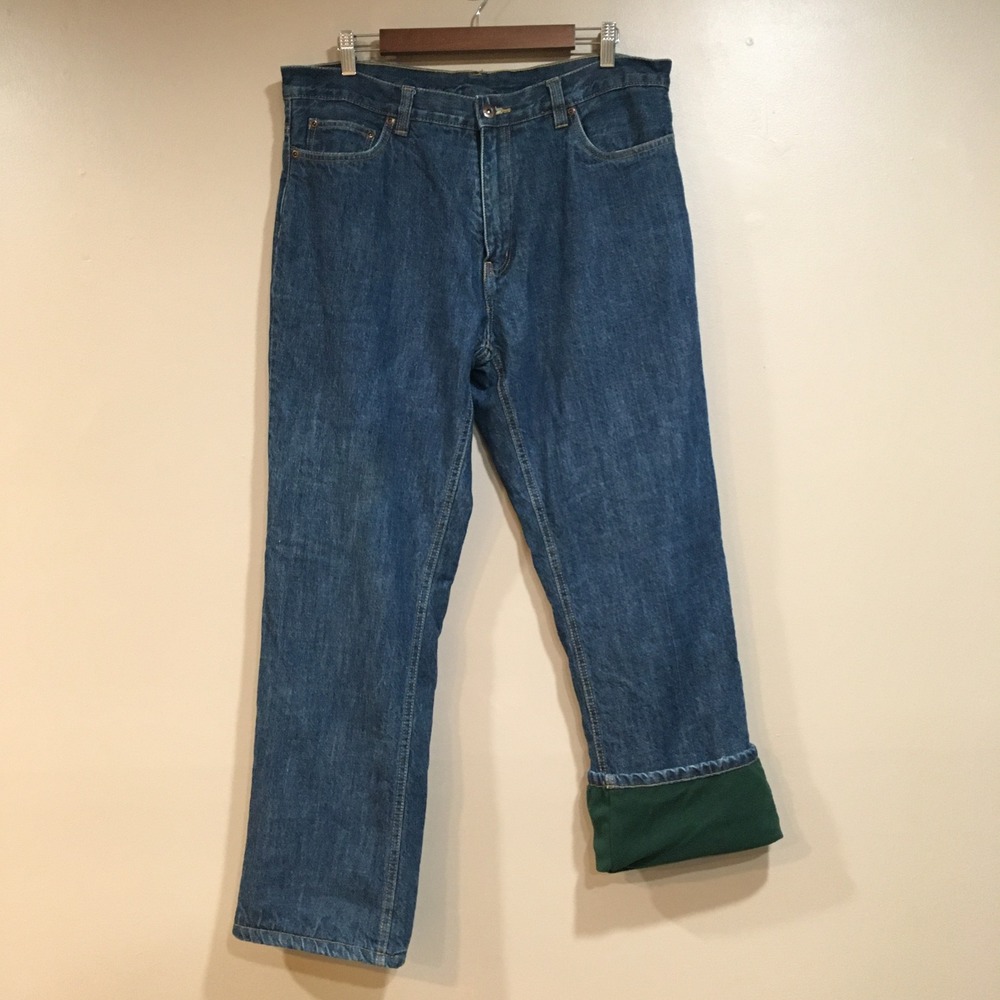 Faded Glory Fleece‎ Lined Jeans Mens 36x32 Blue Denim Workwear Utility Outdoor